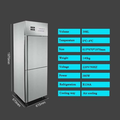 0-8 Derece 2 Kapı Dik Buzdolabı Dondurucu Yan Yana Paslanmaz Çelik 400 Litre Restoran İçin