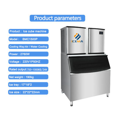 İyi fiyat 1000KG / 24H Ticari Buz Küpü Makinesi 3000W Kahve Barı / Restoran / Oteller İçin 1 Ton çevrimiçi