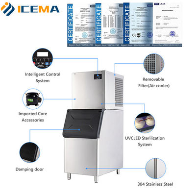 Denizaşırı Makine Servisi ICEMA Ticari Buz Küpü Makinesi 300kg 400kg 500kg